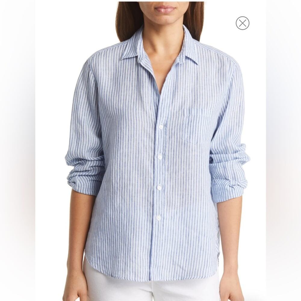 Frank & Eileen Barry Striped Linen Button Down Shirt